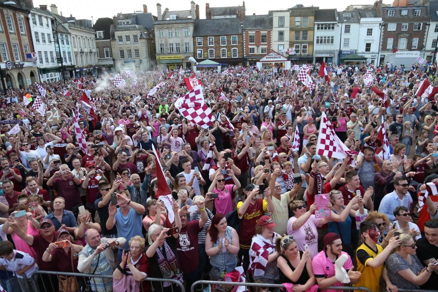 Northampton FC fans celebrating promotion
