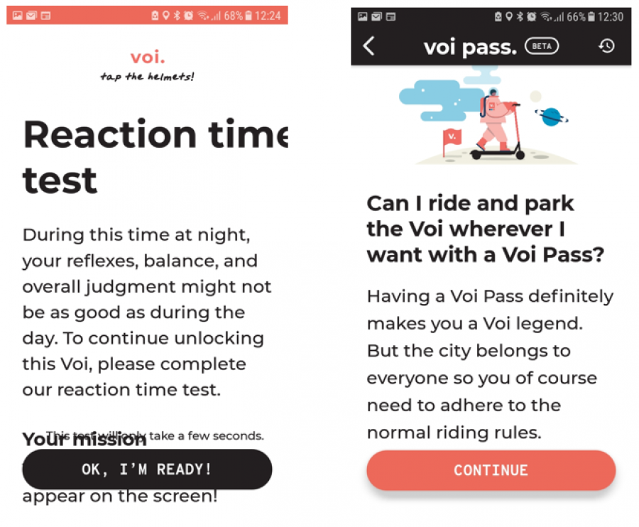 Screenshots of safety messaging taken from Voi app 