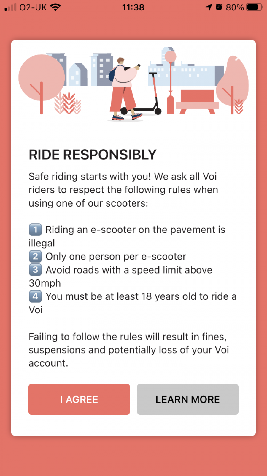 screenshot of safety message on voi app 