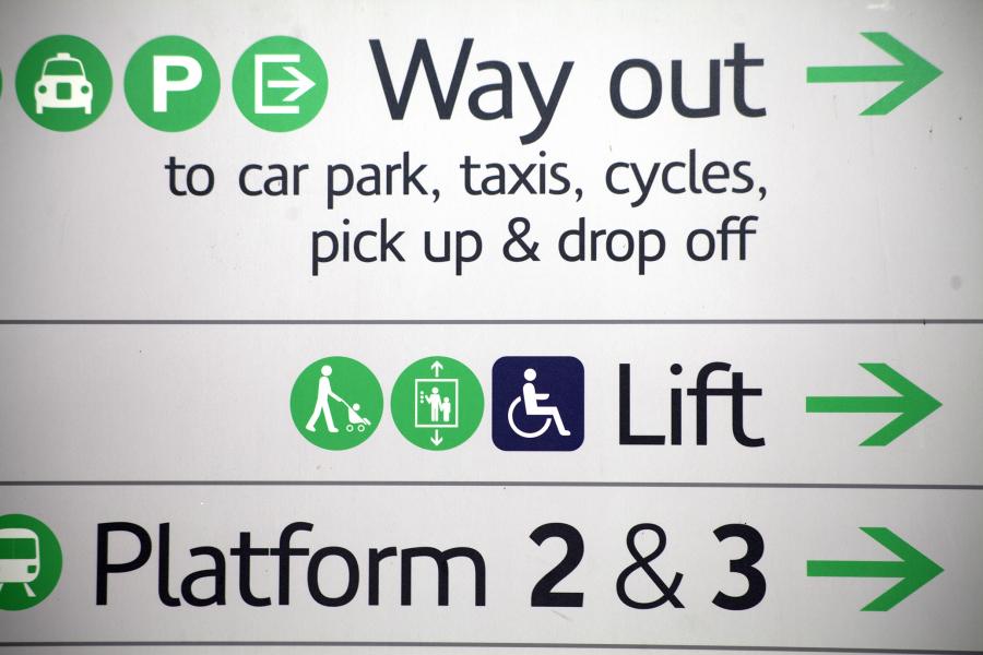 Train station platform sign