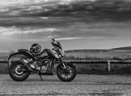 open road, motorcycle helmet fields 