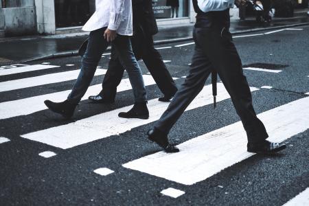 walking, zebra crossing, businessmen