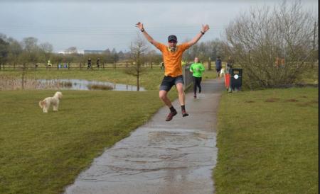 happy man jumping running sixfields park