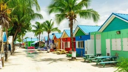 beach huts, palm trees, restaurants, beach party 