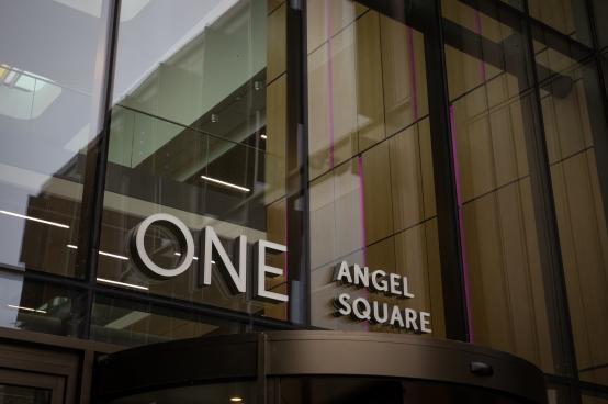 Front sign of One Angel Square