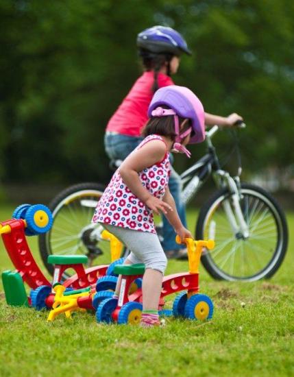 Little girls cycling