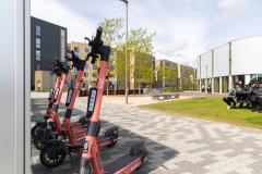 e-scooters parked up at University of Northampton 