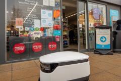 starship delivery robot outside wootton fields co op shop 